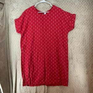 Old Navy Womens XL Dress Red Linen Blend Geometric Short Sleeve Knee Length Boxy